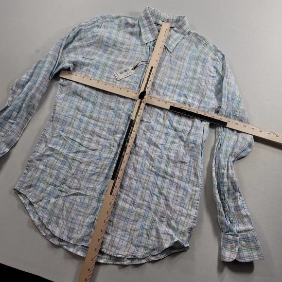Peter Millar Linen Shirt Men Medium Crown Cool White Plaid Long Sleeve Golf $145 - Picture 8 of 9